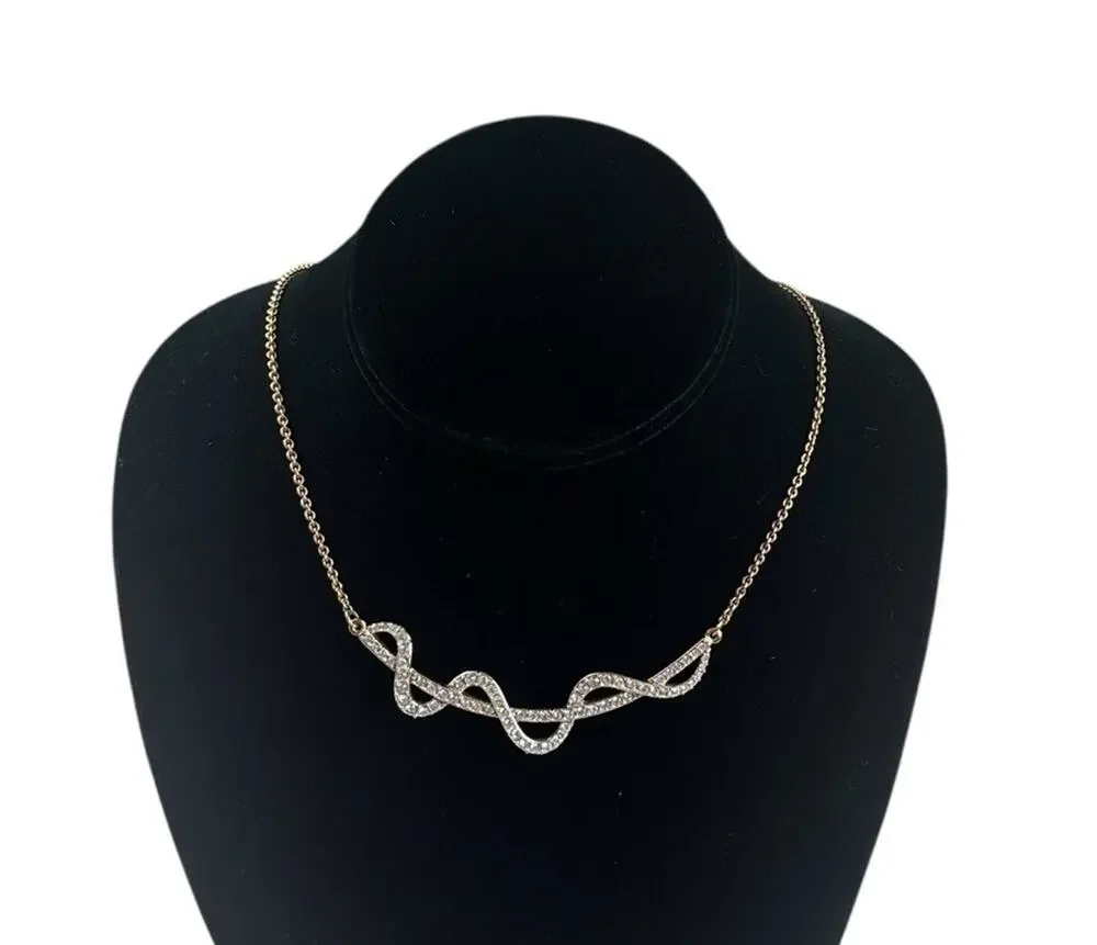 Vintage Swarovski Gold Tone Pavé Crystal Necklace Classic Glam Signed Swan